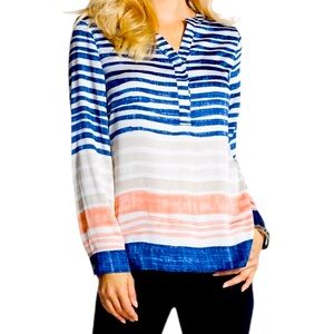 Chico’s Distressed Stripe Tunic Blouse Multicolor Size 2 Medium